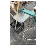 GARDEN BENCH, TABLE, RAKE & BASKET