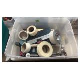 TOTE W/ DRYWALL ITEMS & PAINT TOOLS