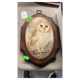 1970'S VINTAGE BEADED GLASS OWL PLAQUE