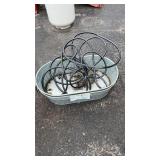 2 SMALL GALVANIZED PLANTERS & AIR HOSE