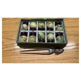 VINTAGE HAND PAINTED SET OF 10 JADE EGGS W/ STANDS