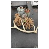 ELK ANTLER, 3 OLD OIL CANS & LAWN DECOR
