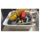 BASKET W/ TROUBLE LIGHT, MISC TOOLS & HARDWARE