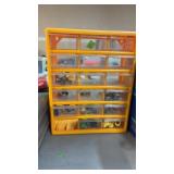 YELLOW HARDWARE ORGANIZER W/ HOSE CLAMPS & MISC