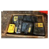 GROUP OF DEWALT BATTERY CHARGERS & BATTTERIES