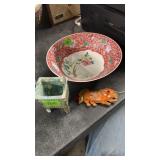 HAND PAINTED ASIAN BOWL, SMALL NEEDLEPOINT DOG