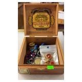 CIGAR BOX W/ COSTUME JEWELRY