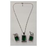 EMERALD COLOR & CZ 925 NECKLACE & EARRINGS