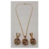 MULTICOLOR & CZ 925 GP NECKLACE & EARRINGS