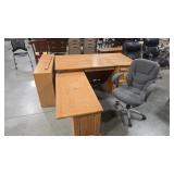 2 PC DESK  BOOK SHELF & OFFICE CHAIR OAK