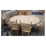 WOOD PEDESTAL DINING TABLE 2 CAPTAIN & 4 SIDE