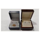 2 PAIR 14K  MICRO DIAMOND EARRINGS