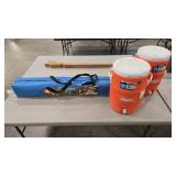 10X10' SLANT LEG CANOPY W/ 2 5 GAL IGLOO COOLERS