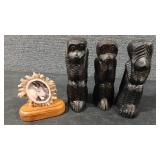 HEAR SEE SPEAK NO EVIL MONKEYS & CARVED DECOR