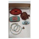 NATIVE AMERICAN BEADED HAIR ORNAMENTS & NECKLACE