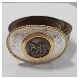 1.5 OZ SILVER MEDALLLION BUCKLE & OSTRICH GRAIN