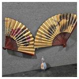 ASIAN DECORATIVE WALL FANS & VASE