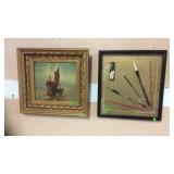 OIL ON BOARD SHIP PAINTING & FRAMED PAINT BRUSHES