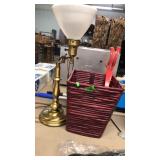 BRASS LAMP, WASTE BASKET, PIGEON THROWERS