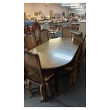 ANTIQUE DINING TABLE W/ 6 CANE BACK CHAIRS & 3