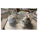 CRYSTAL/GLASS DUCK CANDY DISH W/ LID & MISC