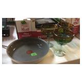 SKILLET & 3 MARGARITA GLASSES