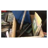 WOOD BOX W/ MASONRY TOOLS & MISC