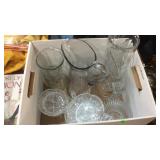 BX OF LEADED GLASS VASE, PITCHER,CANDY DISHES