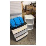 2 DRAWER ORGANIZER & BLUE SLEEPING BAG
