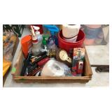 BX W/ SHOP ITEMS, BATTERY TESTER, RAZOR KNIVES,