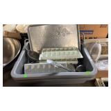 2 MEAT TUBS, ICE TRAYS, ALUMINUM TRAY & MISC
