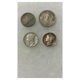 2 MERCURY DIMES, HALF DIME & MEXICAN SILVER