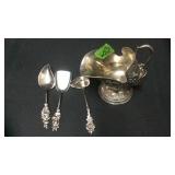 SUGAR SCUTTLE SILVER PLATED & SERVING SPOONS
