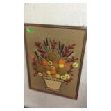 1970'S FRAMED YARN ART FLOWERS PICTURE