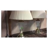 PR OF MATCHING BRASS & CRYSTAL TABLE LAMPS
