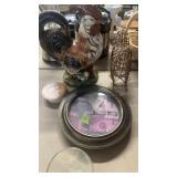 GROUP OF ROOSTER/CHICKEN ITEMS-COASTERS, CLOCK