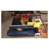 GUN BOXES, BOOKS, PELLETS, BINOCULARS & MISC
