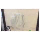 DAVID CELLAORIAS FRAMED PENCIL SKETCH