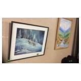 2 OIL ON CANVAS PAINTINGS, DEER & RIVER SCENES