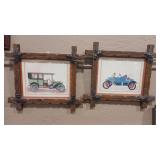 2 - ANTIQUE AUTOMOBILE FRAMED PRINTS