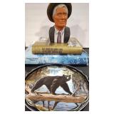 C.M. RUSSELL DECANTER, WESTERN BOOKS AND PAINTED