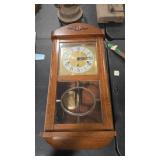 ANTIQUE WALL CLOCK W/ LEADED GLASS