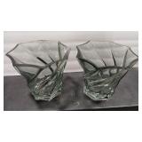 GREEN SPIRAL GLASS VASE PAIR