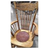 VINTAGE OAK ROCKER W/ TOOLED LEATHER SEAT