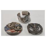 MILITARY BELT BUCKLE, PIN AND WATCH