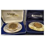 2 BRONZE MEDALLION BELT BUCKLES