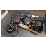 CANON A-1 35MM CAMERA, ASSORTED LENSES, CASES,