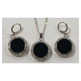 JET & CZ 925 EARRINGS & NECKLACE