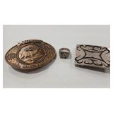 WYOMING CENTENNIAL & COIN SILVER BUCKLE & RING