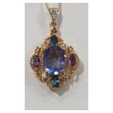 IOLITE GARNET & SAPPHIRE COLOR 925 NECKLACE
